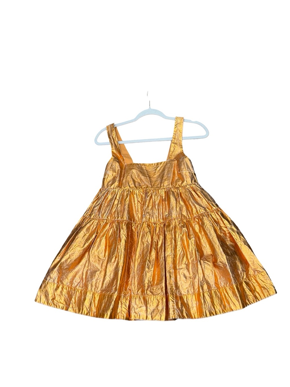 ๐งก NWT Urban Outfitters Kimchi Blue Avana Metallic Babydoll Mini Dress Orange XS - Picture 7 of 14